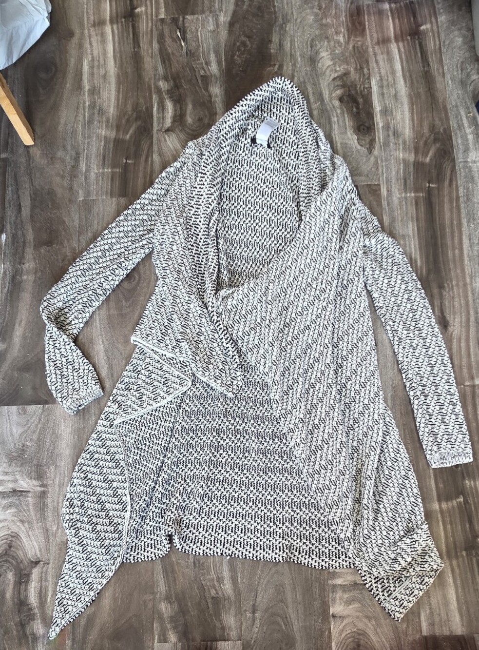 Dynamite Black & White Marled Open Front Cowl Cardigan